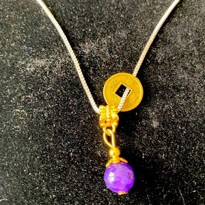 Lucky coin purple jade charm